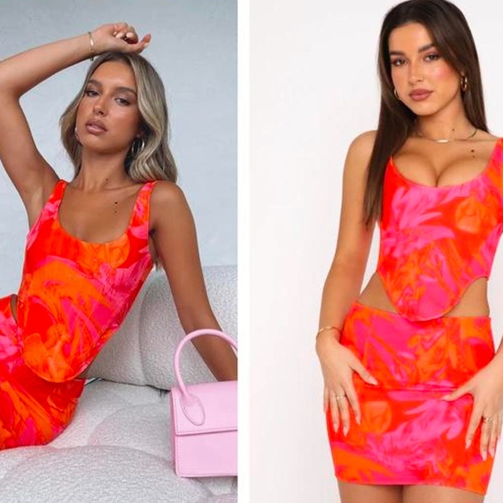 White Fox Boutique Pink and Orange Bodycon Skirt Set